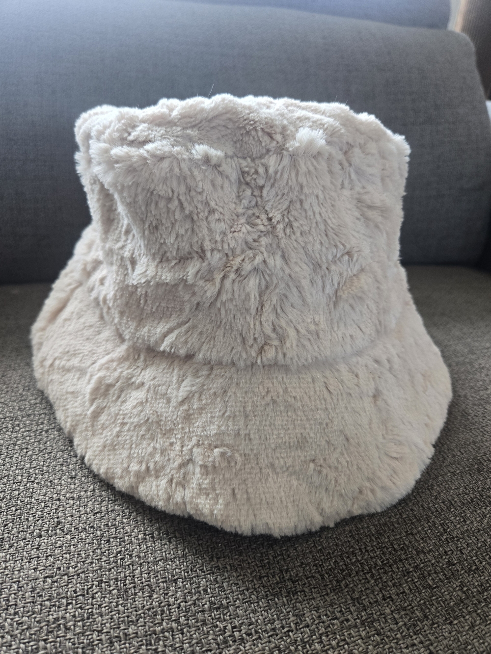Marciano Plush Faux Fur Bucket Hat in Light Beige